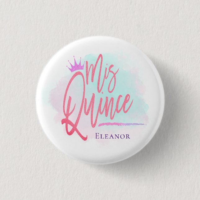 Cool Mis Quince Blush Pink Script Name 3 Cm Round Badge (Front)