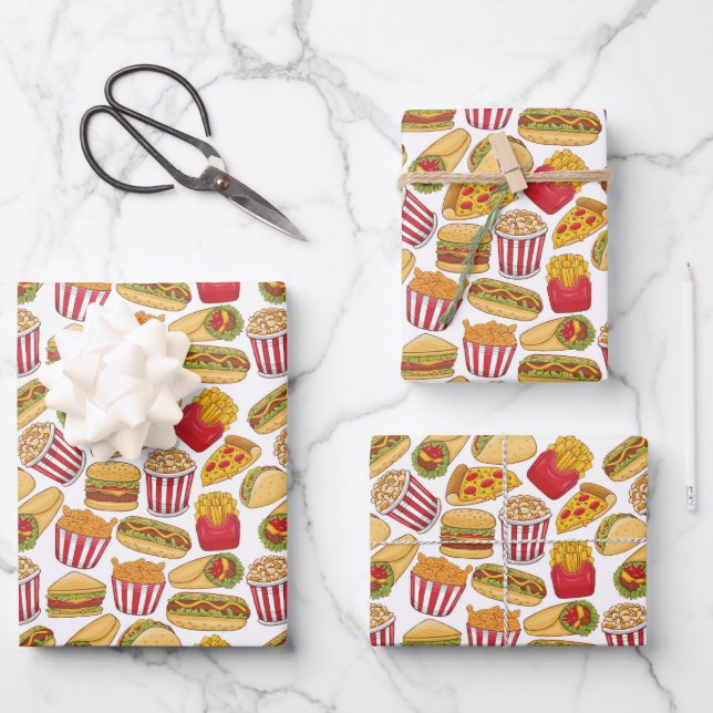cool mixed fast food tiled party pattern wrapping paper sheet (Front)