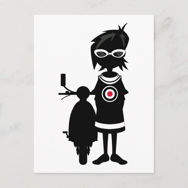 Cool Mod Girl and Scooter in Silhouette Postcard (Front)
