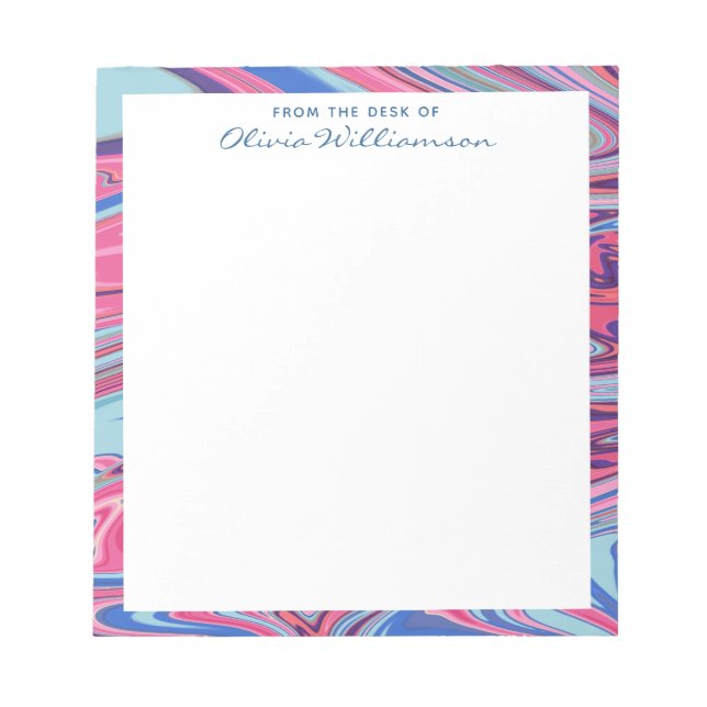 Cool Modern Abstract Art Blue Pink Personalised Notepad (Front)