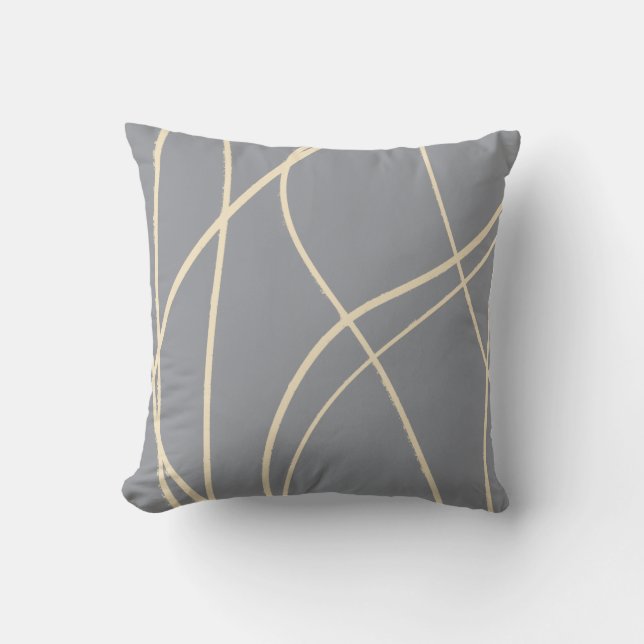 Cool Modern Abstract Line Art Drawing Muted Grey Cushion (Front)
