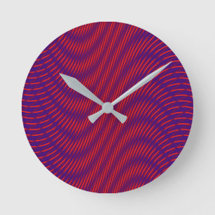   Cool & Modern Abstract Moiré Effect Purple & Red Round Clock