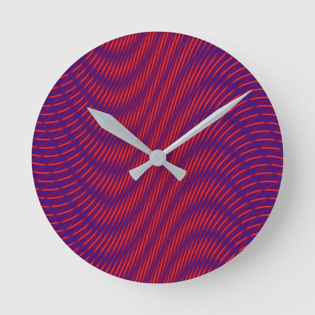   Cool & Modern Abstract Moiré Effect Purple & Red Round Clock (Front)