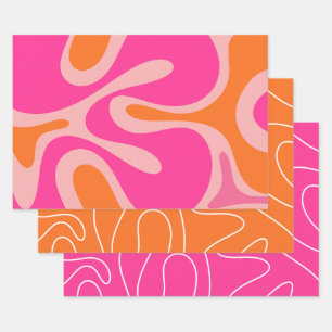 Cool Modern Abstract Patterns in Hot Pink & Orange Wrapping Paper Sheet