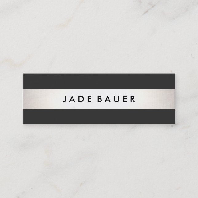 Cool Modern Black and Silver Striped Mini Business Card (Front)