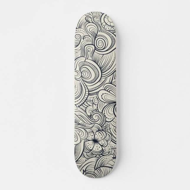 Cool Modern Black And White Floral Pattern Skateboard (Front)