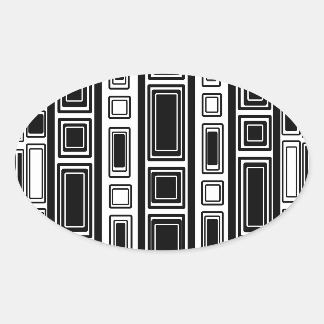 Cool modern black and white rectangle design oval sticker (Front)