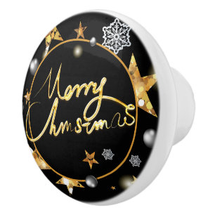 Cool Modern Black & Gold Metallic Merry Christmas  Ceramic Knob