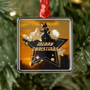 Cool Modern Black Gold Metallic Stars Christmas Metal Tree Decoration