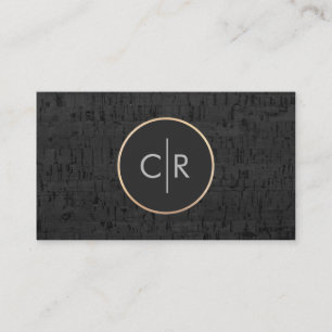 Cool Modern Black Monogram Circle Cork Board Business Card