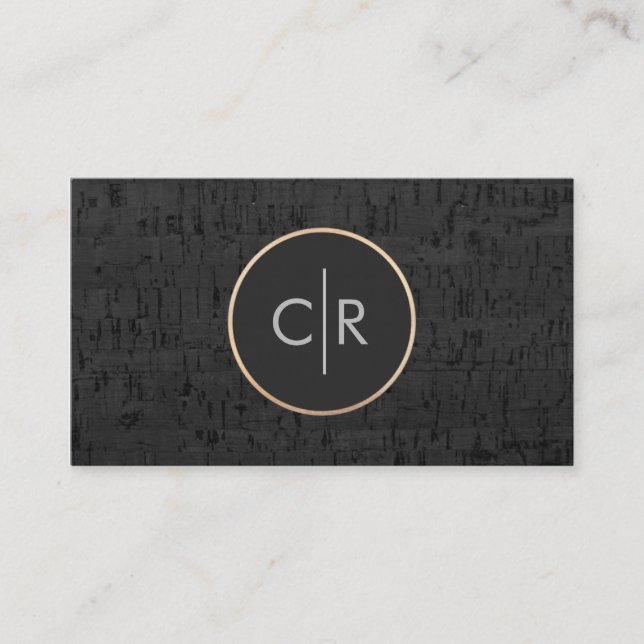 Cool Modern Black Monogram Circle Cork Board Business Card (Front)