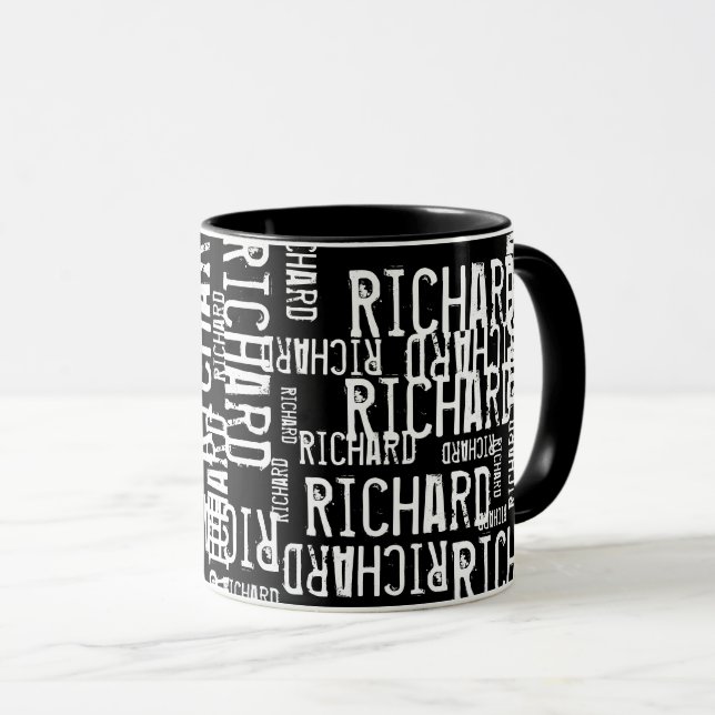 cool & modern black & white name typography  mug (Front Right)
