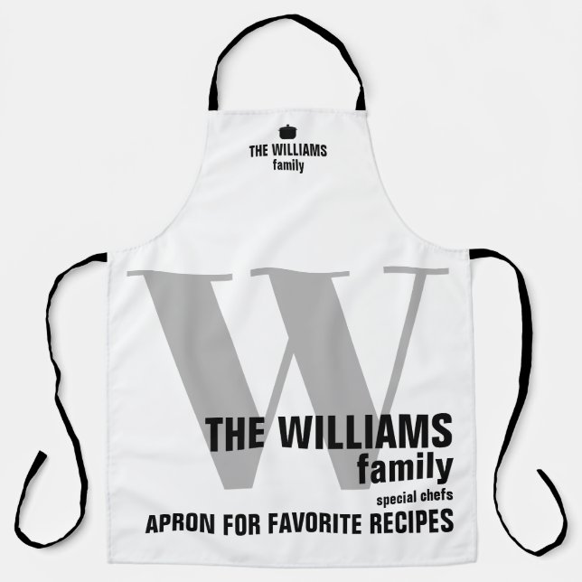 cool modern blackandwhite monogram apron (Front)