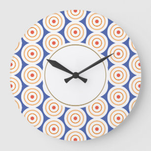 Cool Modern Blue Orange White Concentric Art Large Clock