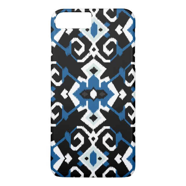 Cool modern blue white black ikat tribal pattern Case-Mate iPhone case (Back)