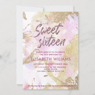 Cool modern blush watercolor wash glittery invitation