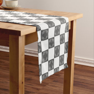 Cool Modern Boho Black and White Pattern Plaid Short Table Runner