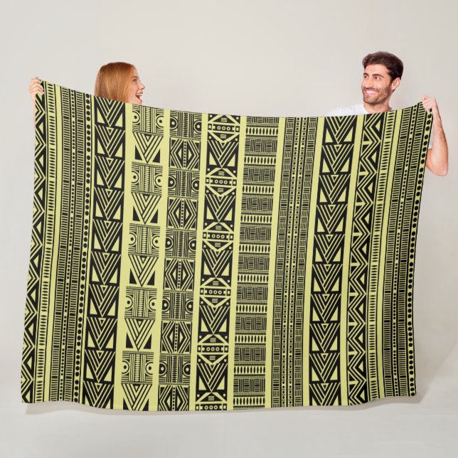 Cool Modern Boho Black and Yellow Pattern Strips Fleece Blanket (In Situ)