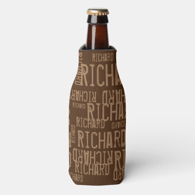 Cool & modern brown named typography bottle cooler (Bottle Front)
