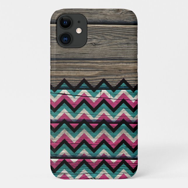 Cool Modern Chevron Pattern on Wood Case-Mate iPhone Case (Back)