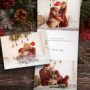 Cool Modern Christmas Typography Photo Tri-Fold Holiday Card