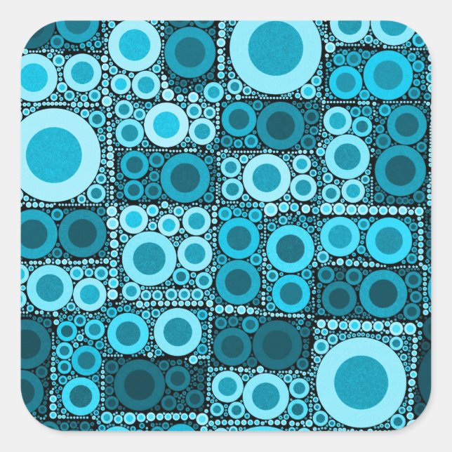 Cool Modern Circles Blue Teal Mosaic Tile Pattern Square Sticker (Front)
