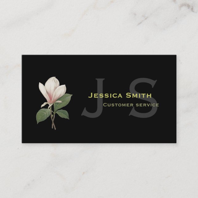Cool, modern, classic vintage botanical magnolia business card (Front)