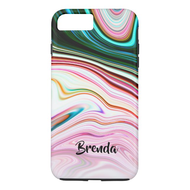 Cool Modern Colourful Marble Swirls Monogram Case-Mate iPhone Case (Back)