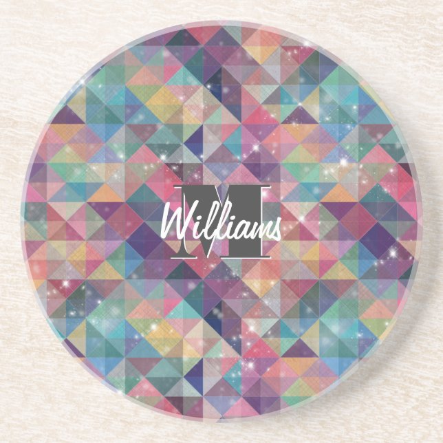 Cool modern colourful triangles geometric pattern coaster (Front)