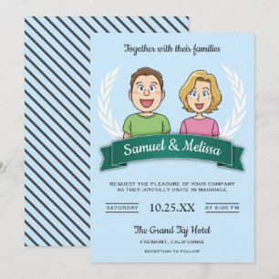 Cool Modern Cute Comic Couple Wedding Invitation