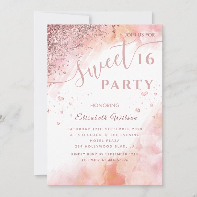 Cool modern diamond luxury rose gold sweet 16 invi invitation (Front)