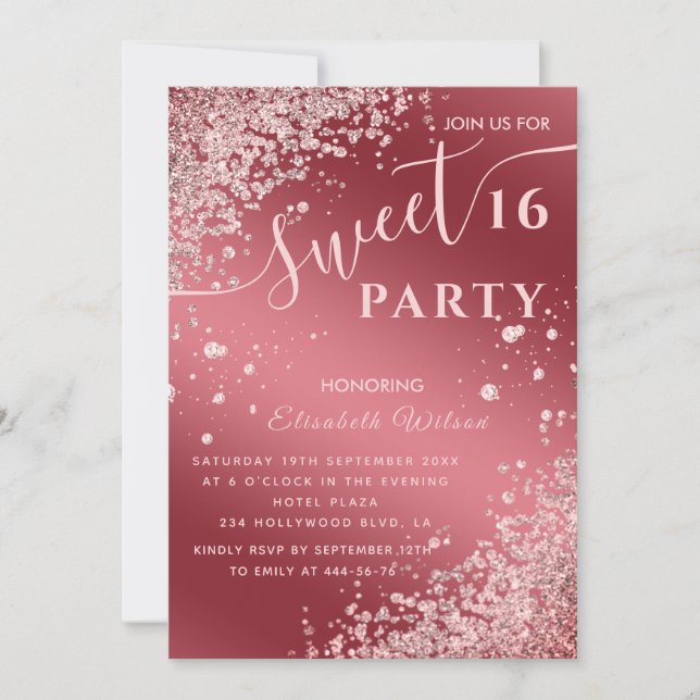 Cool modern diamond luxury rose gold sweet 16 invi invitation (Front)