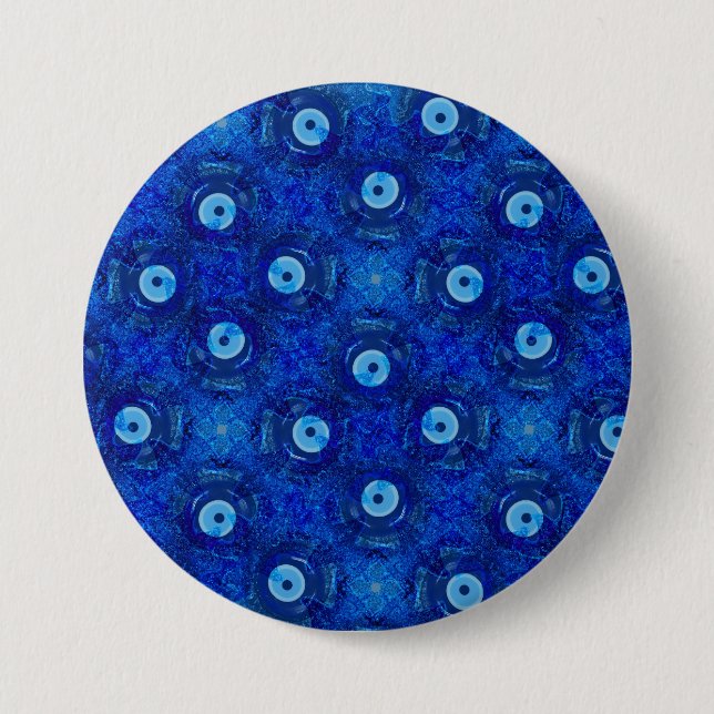Cool, modern digital art of blue evil eye pattern 7.5 cm round badge (Front)