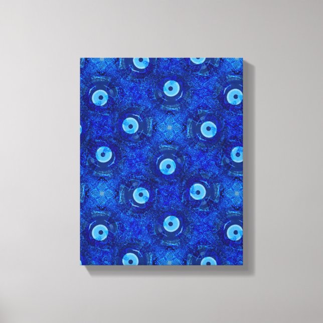 Cool, modern digital art of blue evil eye pattern canvas print (Front)
