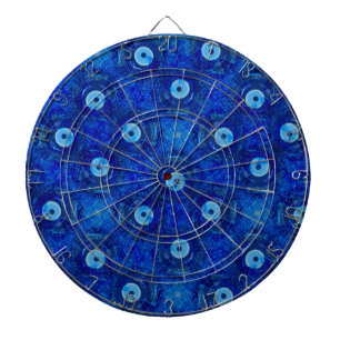 Cool, modern digital art of blue evil eye pattern dartboard
