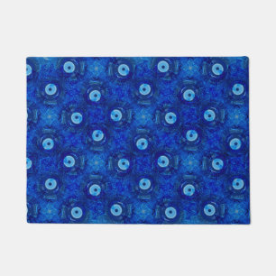 Cool, modern digital art of blue evil eye pattern doormat