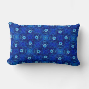 Cool, modern digital art of blue evil eye pattern lumbar cushion