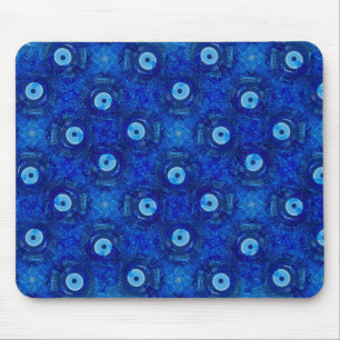 Cool, modern digital art of blue evil eye pattern mouse mat