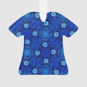 Cool, modern digital art of blue evil eye pattern ornament
