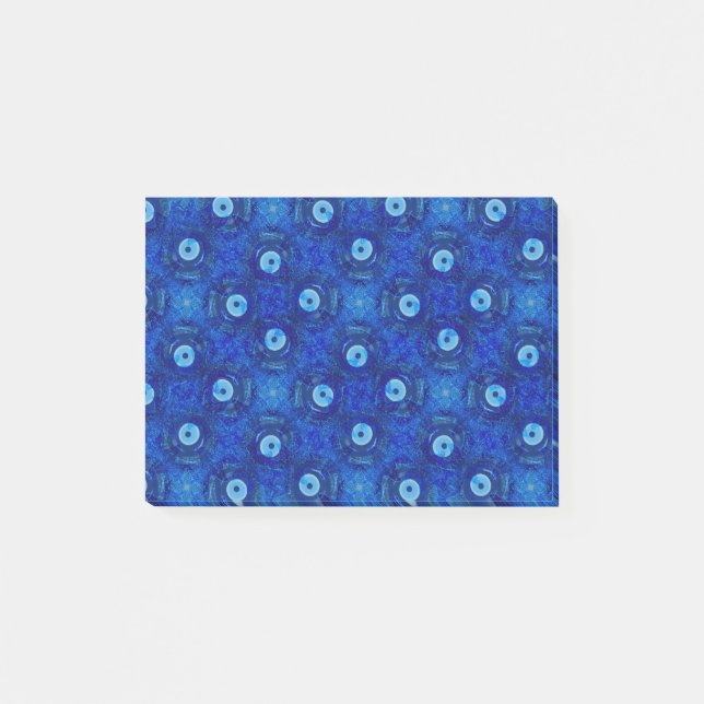 Cool, modern digital art of blue evil eye pattern post-it notes (Front)