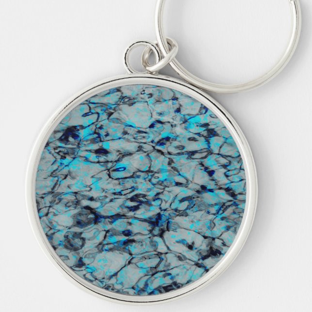 Cool, modern digital art of blue watercolor key ring (Front)
