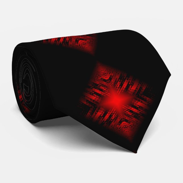 Cool Modern Digital Art Red and Black Tie (Rolled)