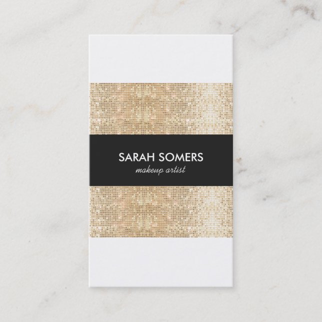 Cool Modern Faux Gold Sequins Makeup Artist Business Card (Front)