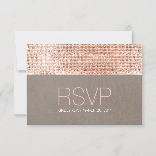 Cool Modern Faux Rose Gold Sequins RSVP Card (Front)
