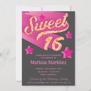 Cool modern funky super star typography pink invitation
