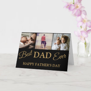 Cool Modern Gold Black 3 Photo Fathers Day Card