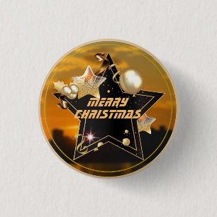 Cool Modern Gold Black Metallic Stars Merry Xmas 3 Cm Round Badge