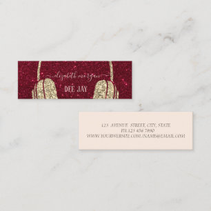 Cool Modern Gold Glitter Headphone DJ Red Glitter Mini Business Card