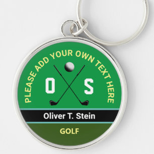 cool modern green golfer name key ring