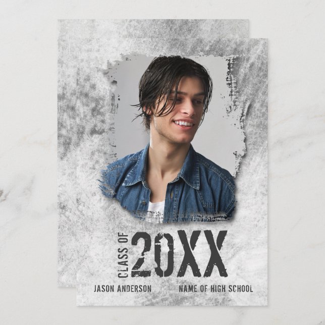 Cool Modern Grunge Double Sided Photo Graduate Announcement (Front/Back)